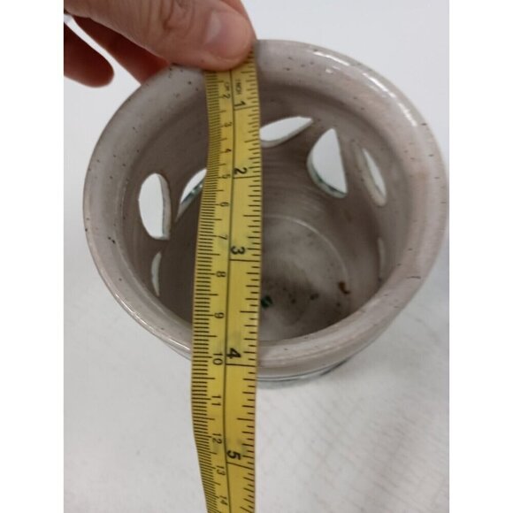 Vintage Studio Pottery Candle Holder Stoneware Blue Splatter Flower Petal Design - Picture 10 of 10